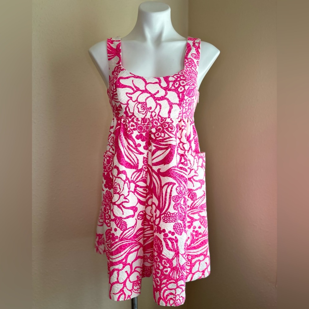 Anthropologie Vanessa Virginia Pink White Floral Garden Party Dress US 0 Petite